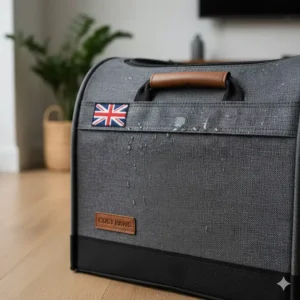 Detailed view of the water-resistant, heavy-duty fabric used in high-quality indoor soft crates.