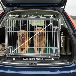 Side profile illustration highlighting the specific front and back angles that maximise floor space in an estate car boot.