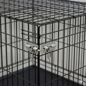Alt text for image 6: Close-up illustration of the heavy-duty wire mesh and secure twin-bolt latches on an affordable sloping dog cage.