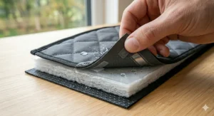 An illustration of a boot cover with high side-wall protection to keep car upholstery free from dog hair.