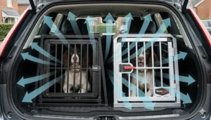 A diagram showing the airflow patterns and bar spacing for optimal ventilation in Thule and VarioCage models.