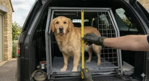 Comparison of a single large dog crate versus a double divider crate fitted in the boot of a large SUV.