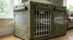 A bulldog crate featuring dual-door entry to create a cross-breeze and improve internal air quality.