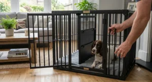 Adjusting the internal divider panel to customise space for a growing dog.