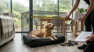 A diagram showing how to measure a dog for the correct crate size.