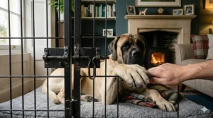 A detailed look at the 60-inch dog crate features, highlighting the sturdy double-door entry and the reinforced frame construction.