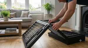 Folding the heavy-duty crate flat for convenient storage or transport.