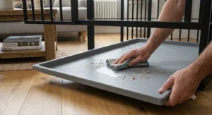 Cleaning the removable non-slip base tray for easy hygiene and maintenance.