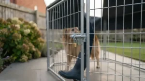 Durable galvanised steel frame of a budget-friendly dog run showing rust-resistant metal tubing.