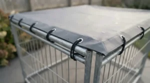 Secure lockable latch and gate mechanism on an inexpensive outdoor dog run for added safety.