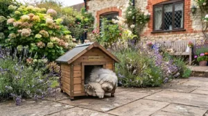 A raised wooden dog kennel design that protects pets from damp ground, budget-friendly at under £150.