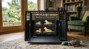 Infographic showing how to measure your dog for the correct low entry dog crate size.
