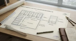An architect blueprint and planning permission layout guide for building dog breeding kennels in the UK.