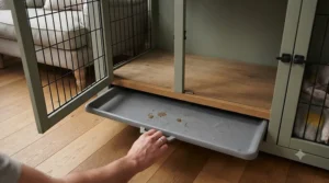 Flat-pack components and clear instruction manual for building a triple dog kennel at home.