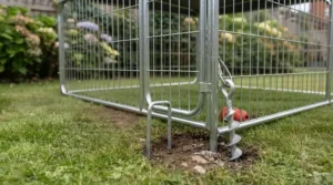 Multiple golden retriever puppies playing safely inside a premium outdoor dog enclosure for puppies during a sunny afternoon in a British suburban garden.