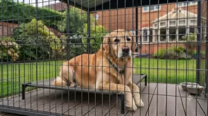 High-resolution shot of the robust welded wire mesh panels and powder-coated steel framework, engineered for maximum security and longevity for large dog breeds.