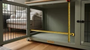 Diagram showing internal and external measurements for a large triple dog crate.