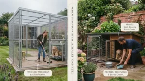 Easy cleaning and maintenance guide for a paved outdoor dog run floor.