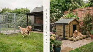 Active dog enjoying ample space to exercise in a secure outdoor garden dog run.