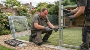 Professionally installed galvanised steel dog run for multiple dogs, showcasing sturdy assembly and build quality.
