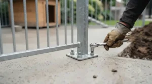 Heavy-duty galvanised steel mesh fencing securely bolted into a solid concrete floor dog run