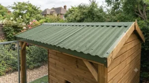 Weatherproof outdoor dog kennel and run featuring a waterproof roof to protect multiple dogs from rain during the British winter.