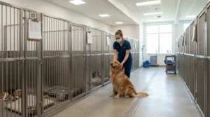 An inspection-ready kennel for breeding dogs meeting official welfare standards and spacious housing rules.