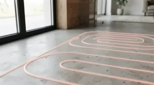 Energy-efficient underfloor heating installed in a comfortable kennel for breeding dogs during winter.