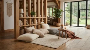 A luxury double dog kennel featuring plush fleece dog beds inside each compartment