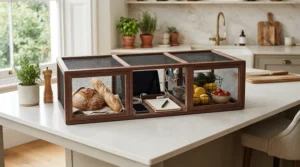 A contemporary triple dog kennel design placed in an open-plan kitchen diner